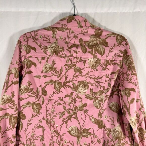 Villager Liz Claiborne Jacket Women's Large Pink Floral Button Up Stretch Cotton - Picture 9 of 10